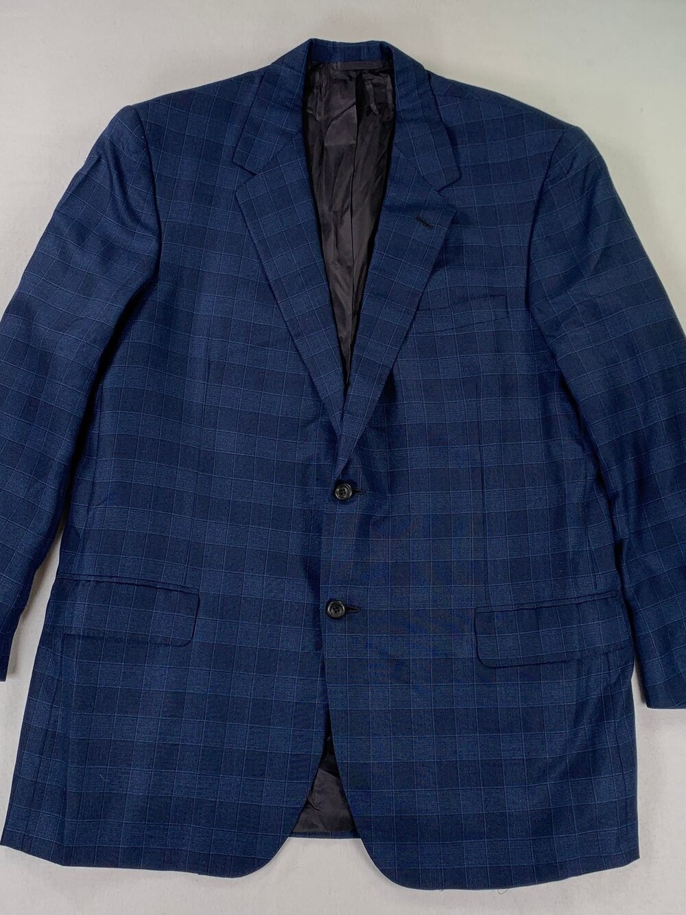 Oxxford Clothes Neiman Marcus Blue Plaid Wool Silk Sport Coat Blazer 46